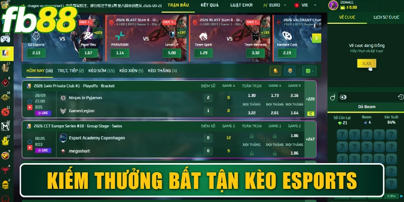 FB88 15 Kiếm thưởng bất tận cùng hệ thống kèo Esports